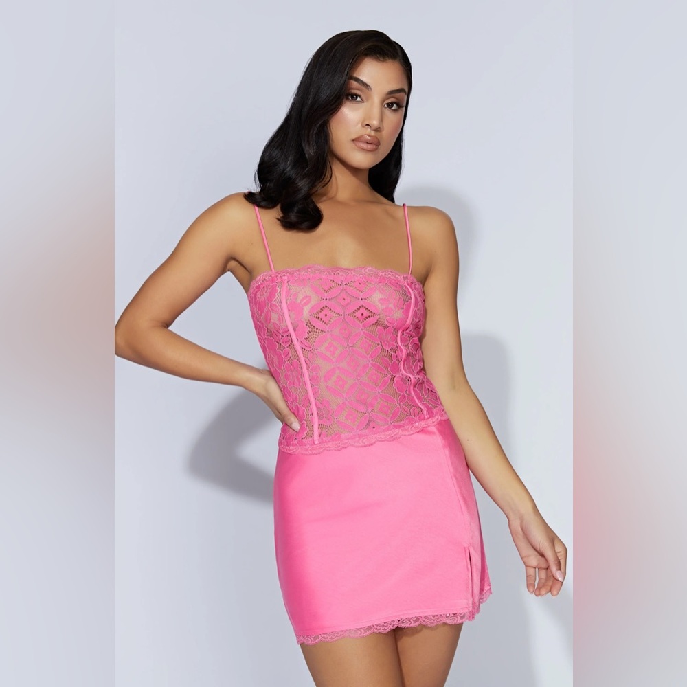 Meshki Pink Lace Mini Dress